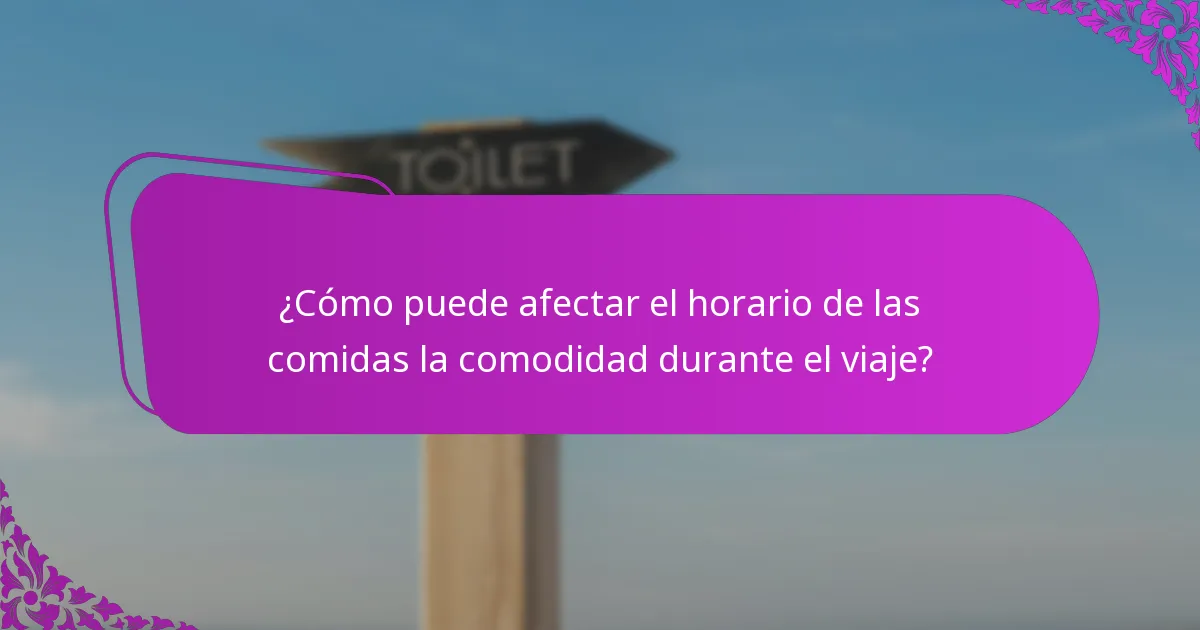 ¿Cómo puede afectar el horario de las comidas la comodidad durante el viaje?